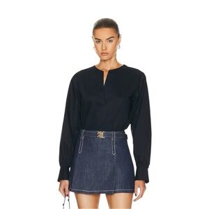 FRAME V-Neck Popover Top Women’s Large Navy Organic Cotton LWSH2830